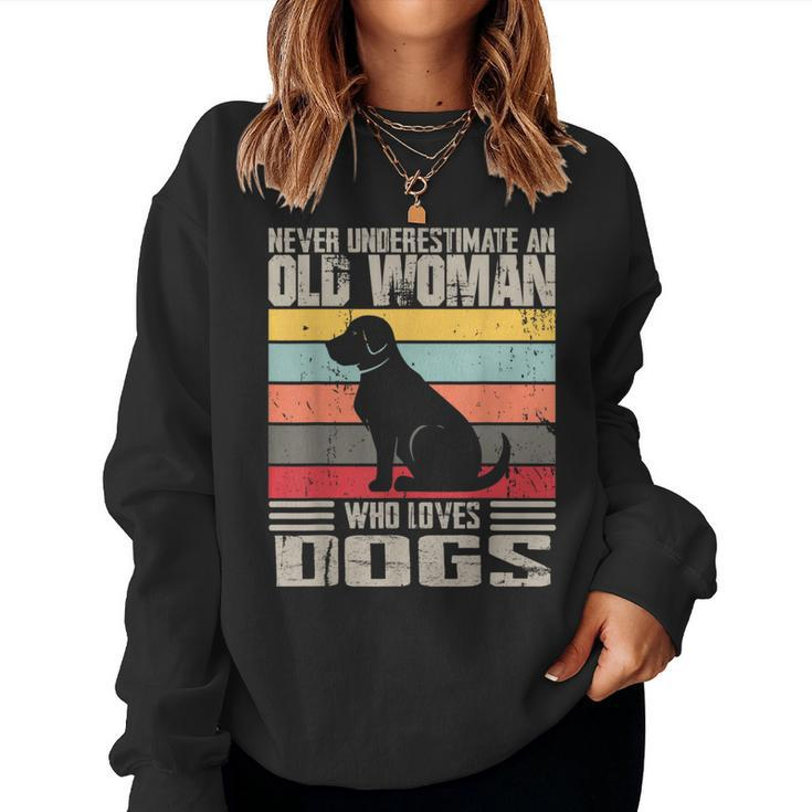Vintage Never Underestimate An Old Woman Who Loves Dogs Cute Women Sweatshirt
