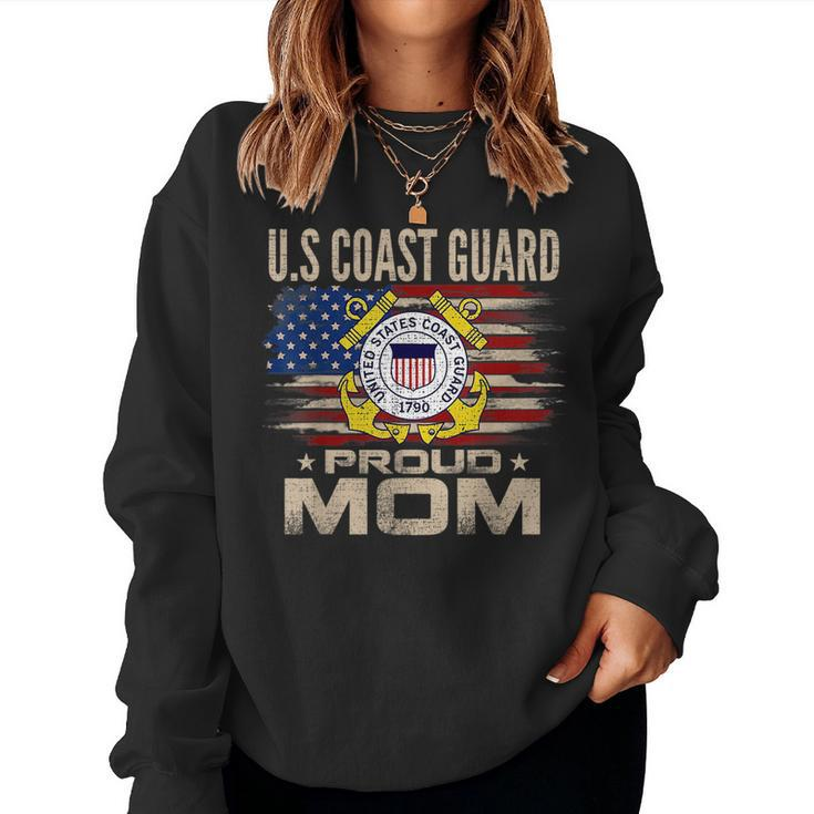 Vintage Us Coast Guard Proud Mom With American Flag For Mom Women Sweatshirt