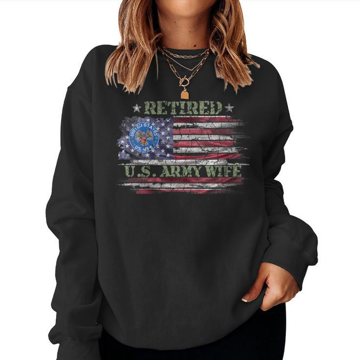 Vintage Usa American Flag Proud Retired Us Army Veteran Wife Women Sweatshirt