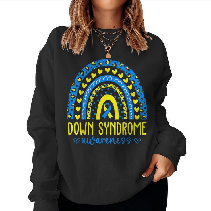 We Wear Blue And Yellow Down Syndrome Awareness Rainbow Women Sweatshirt