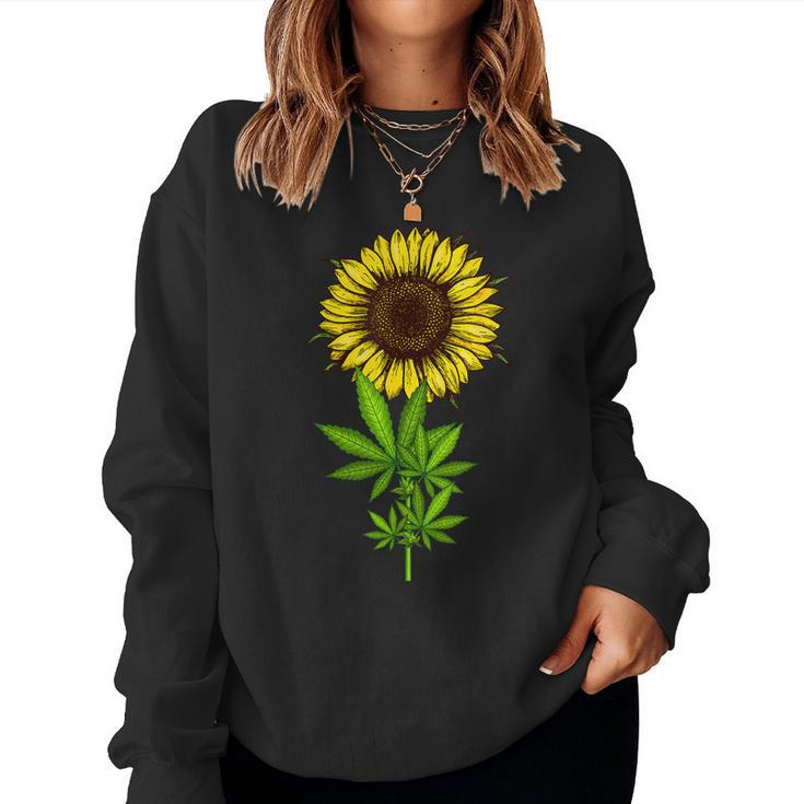 Weed Marijuana Leaf Cannabis Sunflower Funny Girls Mom Mama Women Crewneck Graphic Sweatshirt