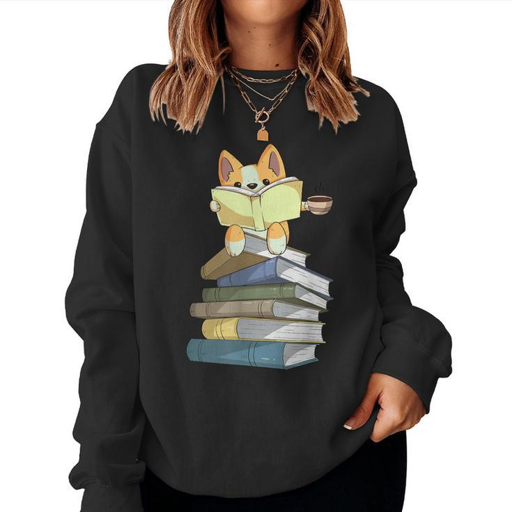 Welsh Corgi Books Coffee Coffee Dog & Reading Lover Women Sweatshirt