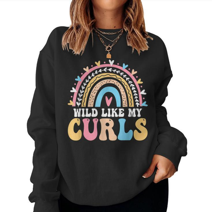 Wild Like My Curls Girls Funny Curly Hair Toddler Rainbow  Women Crewneck Graphic Sweatshirt