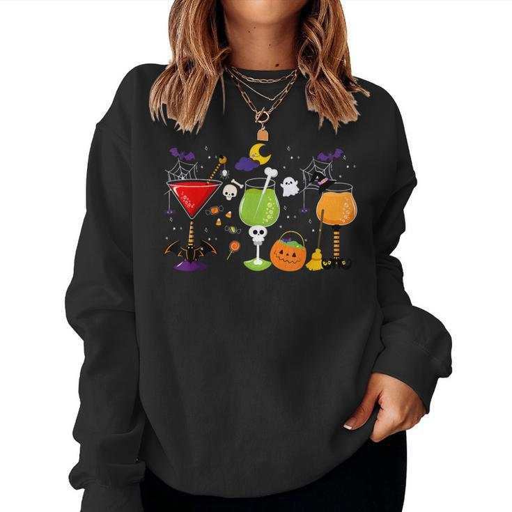 Wine Glass Of Witchcraft Halloween Witch Hat Women Sweatshirt