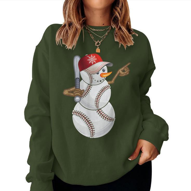 Baseball Snowman Balls Baseball Hat Snow Christmas Women Women Sweatshirt