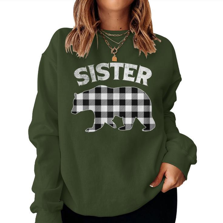 Black And White Buffalo Plaid Sister Bear Christmas Pajama Women Sweatshirt
