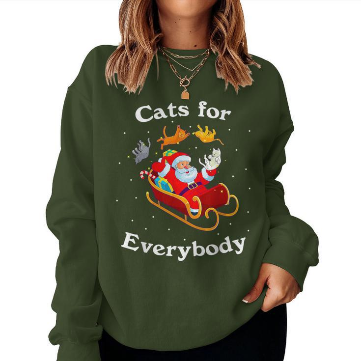Cats For Everybody Christmas Cat Lover Santa Xmas Women Sweatshirt
