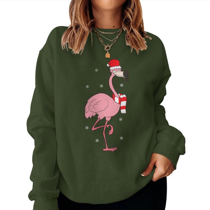 Christmas Flamingo With Santa Hat Cute Christmas Flamingo Women Sweatshirt