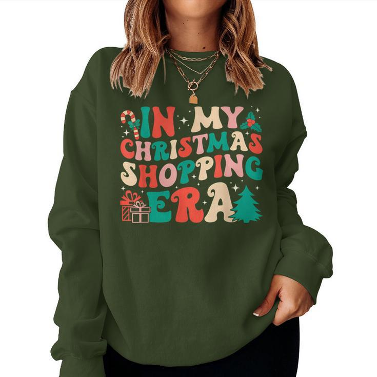 In My Christmas Shopping Era Xmas Groovy Retro Holiday Women Sweatshirt