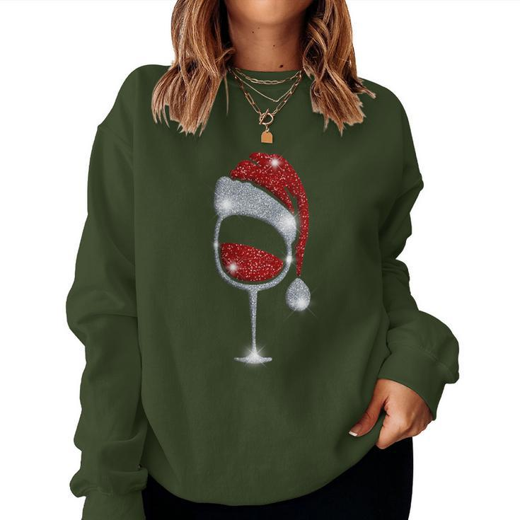 Christmas Wine Xmas Red Wine Glass Santa Pajamas Pj Women Sweatshirt