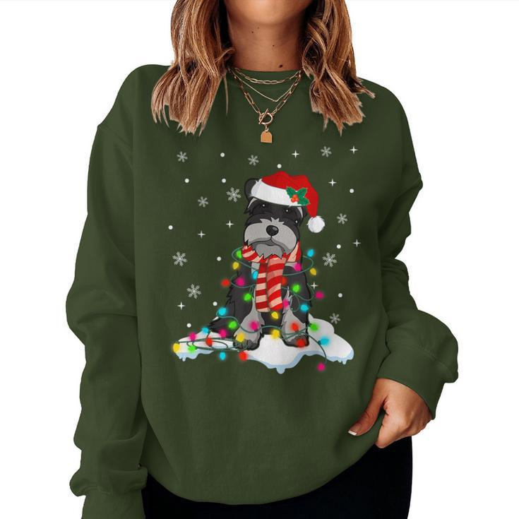 Cute Schnauzer Christmas Lights With Santa Hat Dog Dad Mom Women Sweatshirt