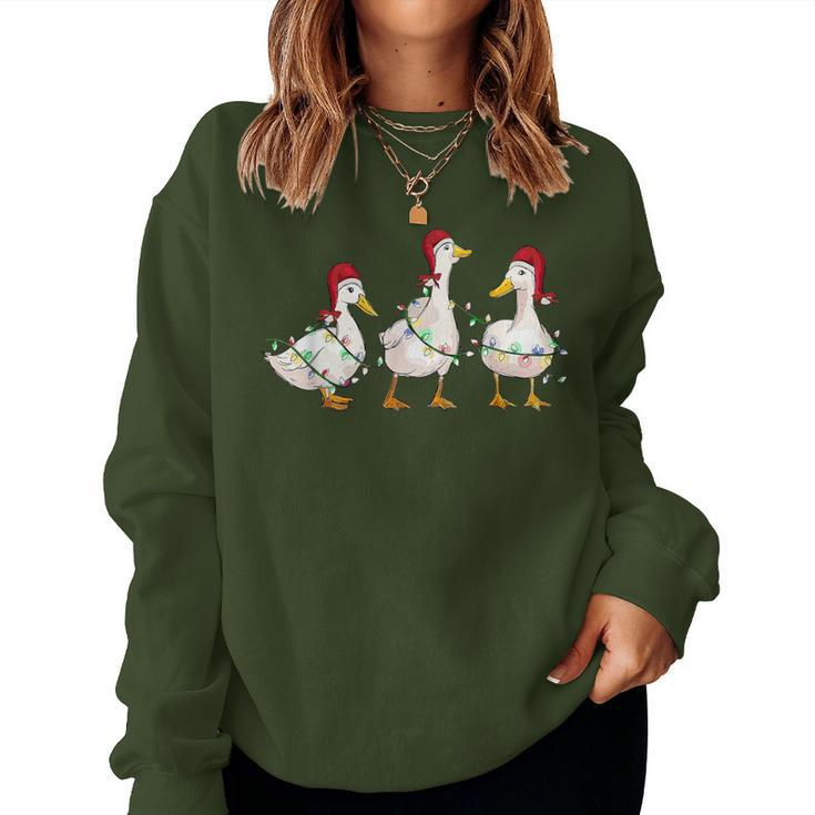Duck Santa Hat Christmas Lights Silly Goose Xmas Women Women Sweatshirt