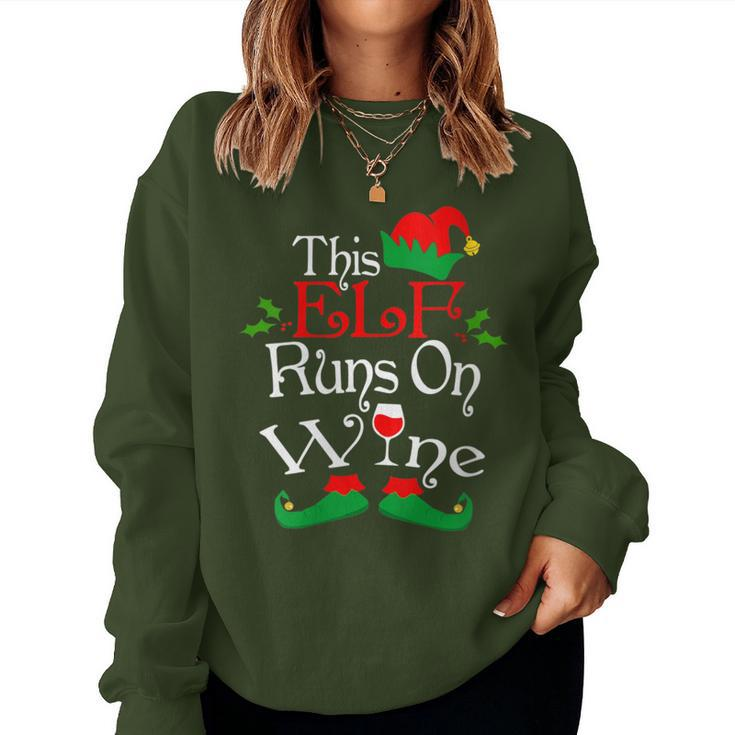 This Elf Runs On Wine Lovers Christmas Elves Xmas Women Sweatshirt