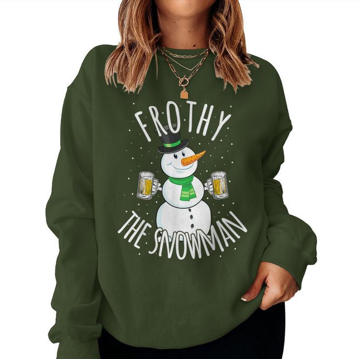 Christmas Snowman Beer Frothy Drinking Party Joke Women Sweatshirt