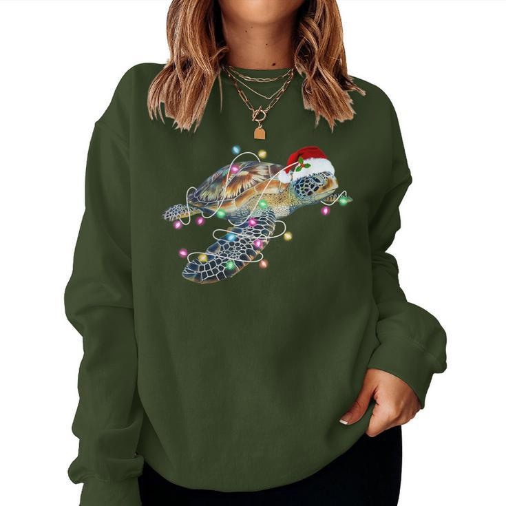 Santa Hat Sea Turtle Christmas Lights Family Matching Women Sweatshirt
