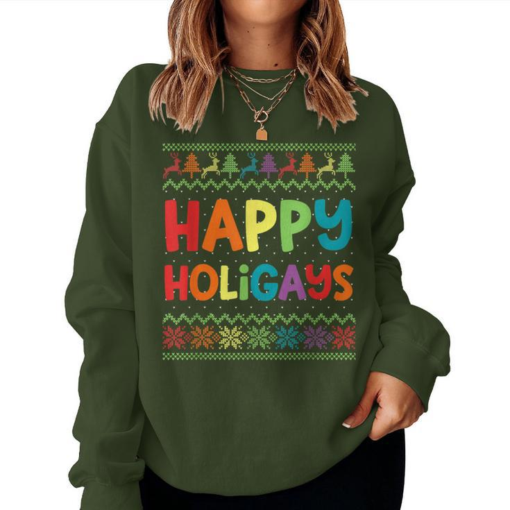 Gay Christmas Lgbt Happy Holigays Ugly Rainbow Party Women Sweatshirt