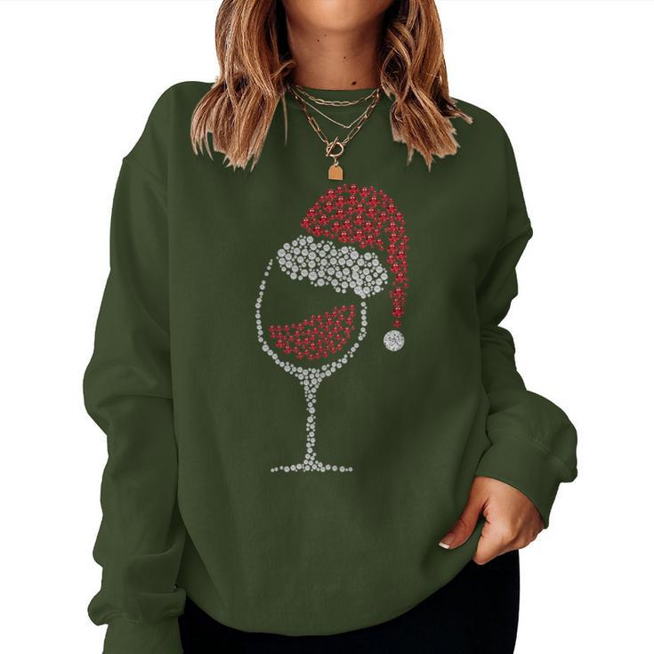 Glass Of Red Wine Santa Hat Christmas Drinking Team Matching Women Sweatshirt