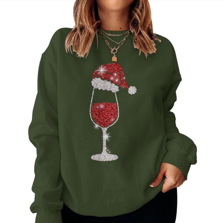 Glass Red Wine Santas Hat Xmas Clothes Pjs Outfit Christmas Women Sweatshirt