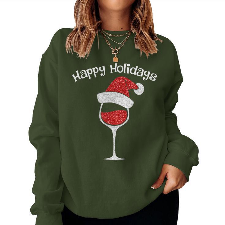 Ugly Christams Sweatshirt Red Wine Glass Santa Hat Graphic