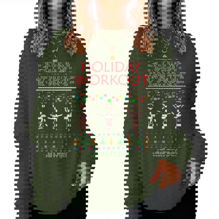 Holiday Workout Drink And Repeat Wine Lovers Christmas Women Sweatshirt