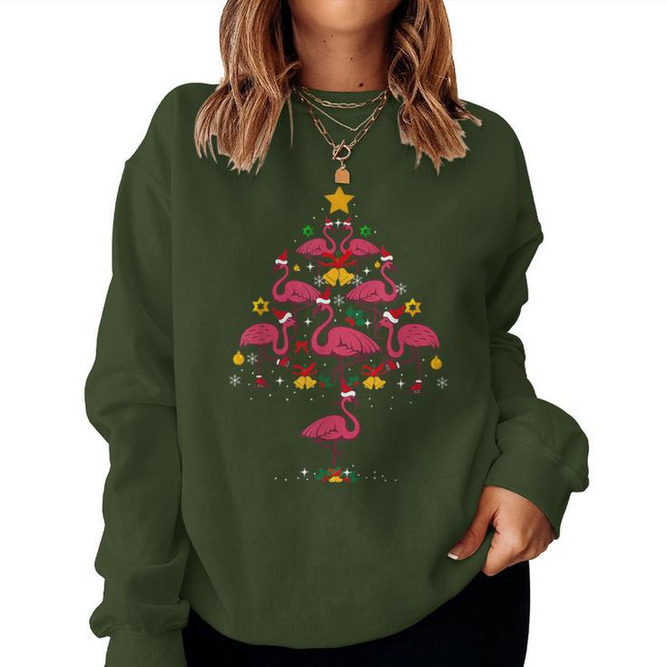 Holiday Xmas Lighting Santa Flamingo Christmas Tree Women Sweatshirt