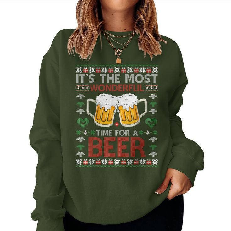 It's The Most Wonderful Time For A Beer Santa Hat Christmas Women Sweatshirt