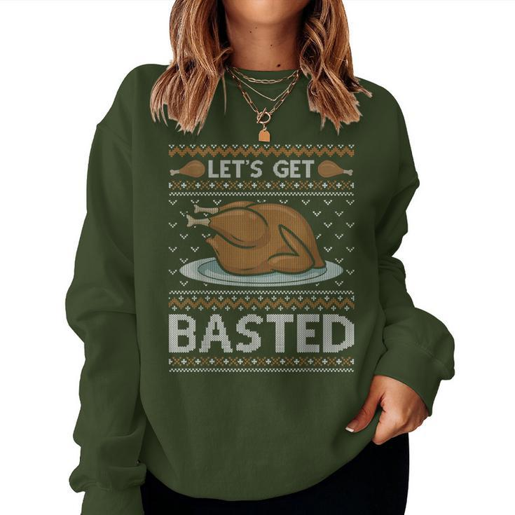 Let's Get Basted Turkey Fall Vibes Ugly Thanksgiving Sweater Women Sweatshirt