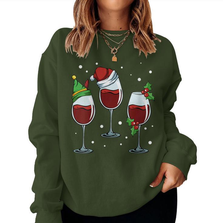 Merry Christmas Wine Lover Red White Alcoholic Drink Grapes Women Sweatshirt