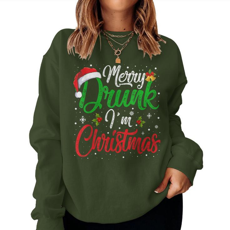 Merry Drunk I'm Christmas Santa Joke Xmas Drinking Women Sweatshirt
