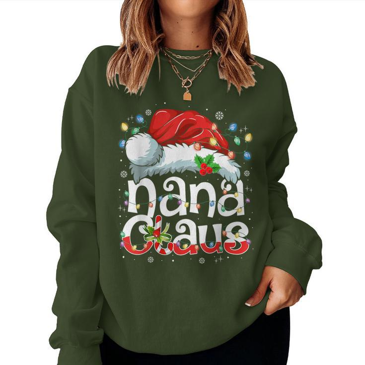Nana Claus Christmas Lights Santa Hat Pajama Family Matching Women Sweatshirt