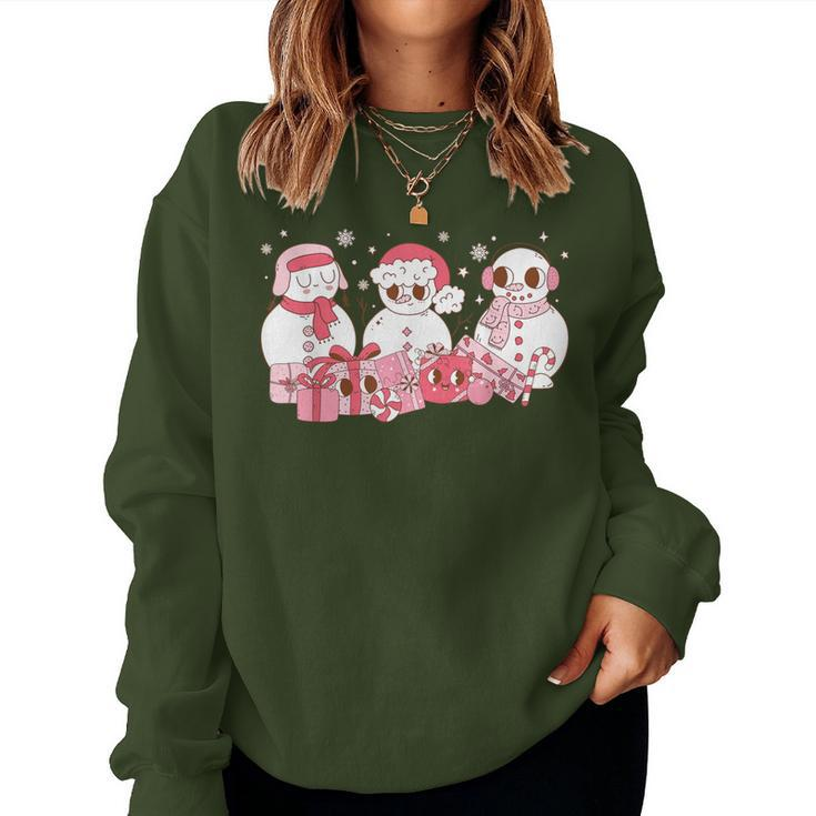 Pink Christmas Snowman Groovy Chillin With My Snowmies Pjs Women Sweatshirt