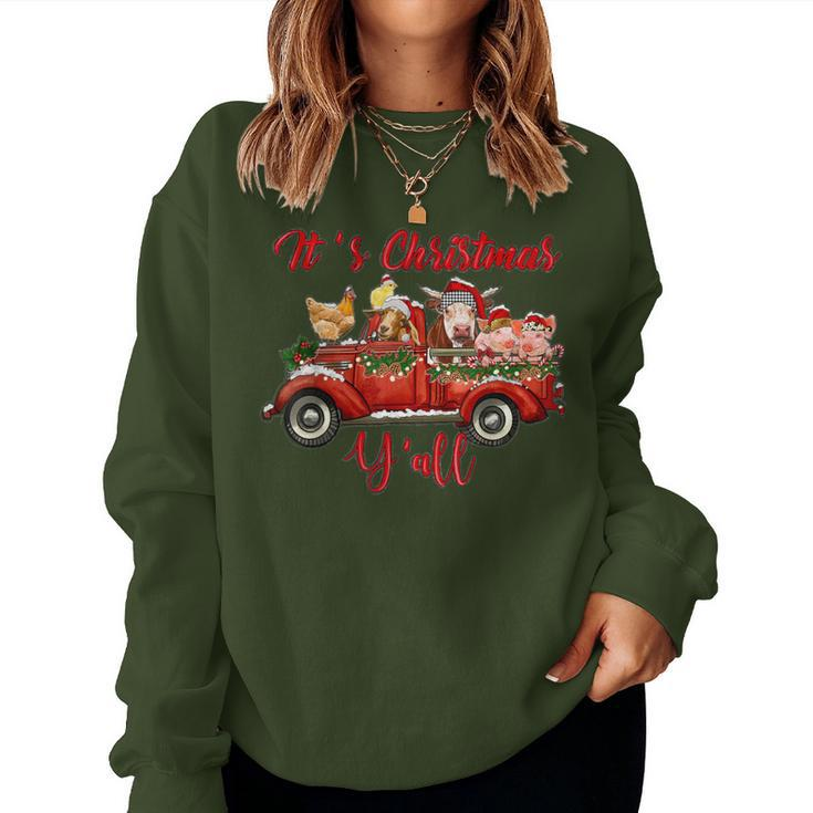 Red Farm Truck Farm Animal Farmer Girl It's Christmas Y'all Women Sweatshirt