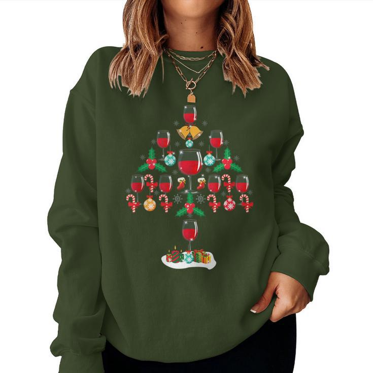 Red Wine Glass Christmas Xmas Tree Women Sweatshirt