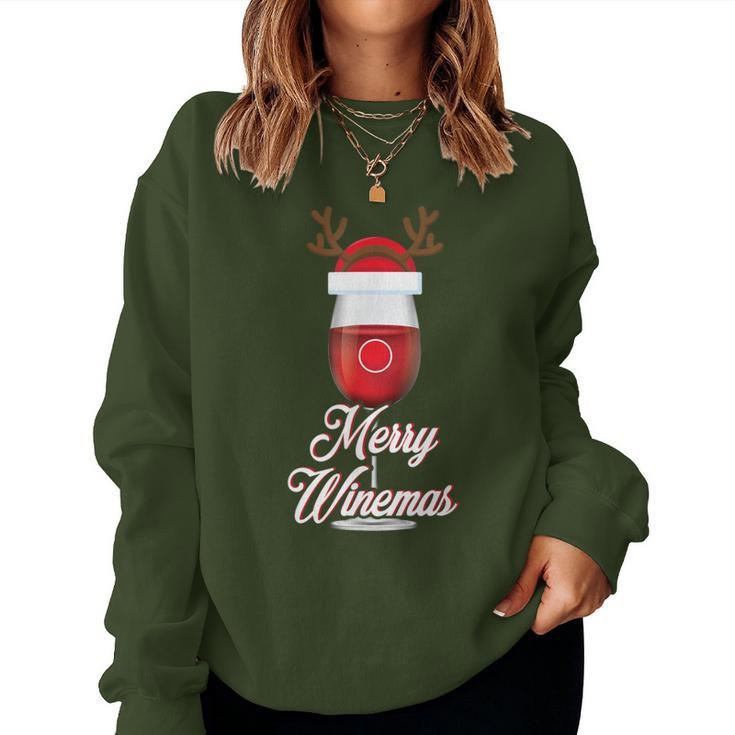 Red Wine Glass With Reindeer Hat Christmas Wine Women Sweatshirt