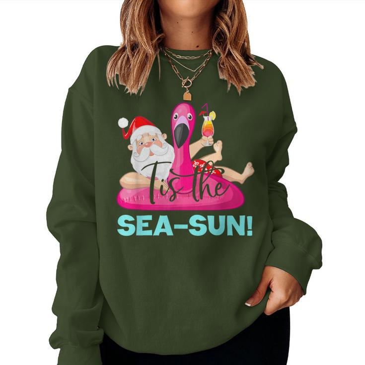 Santa Claus Flamingo Float Tis The Sea-Sun Christmas In July Women Sweatshirt