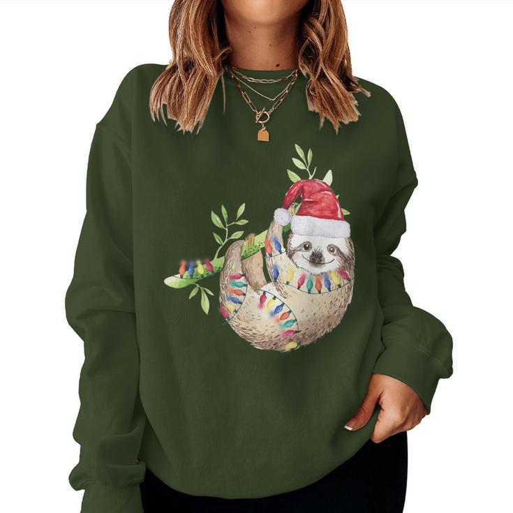 Santa Sloth Christmas Lights Sloth Lover Sloth Women Sweatshirt