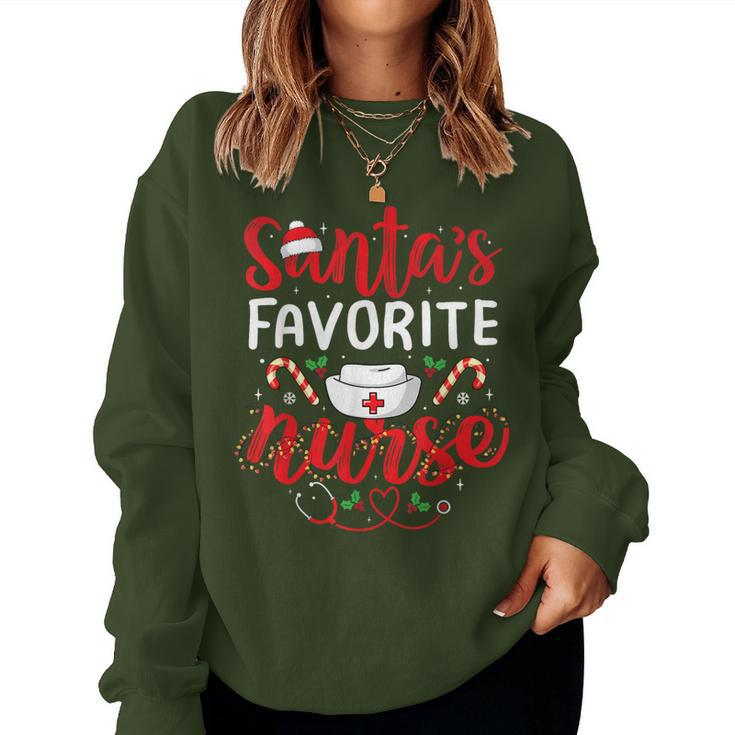 Santas Favorite Nurse Christmas Xmas Rn Cna Nursing Women Sweatshirt