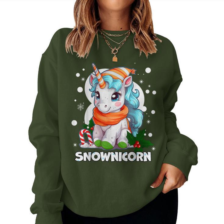 Snownicorn Cute Unicorn Snowman Christmas Girl Women Sweatshirt