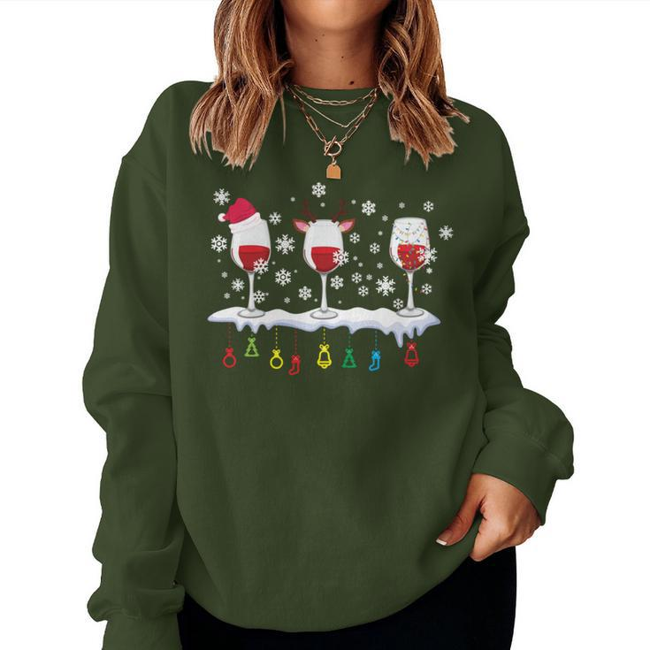 Three Glasses Of Wine Santa Hat Christmas Drinking Women Sweatshirt