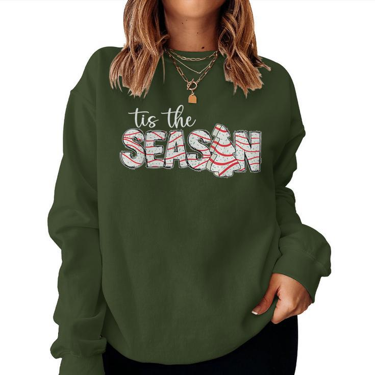 Tis The Season Christmas Lights Tree Cakes Debbie Groovy Women Sweatshirt
