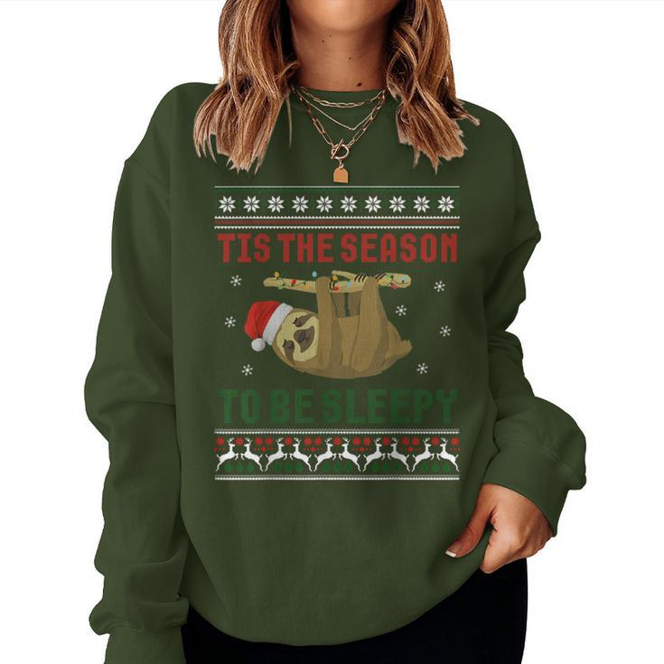 Tis The Season To Be Sleepy Cute Sloth Christmas Ugly Women Sweatshirt