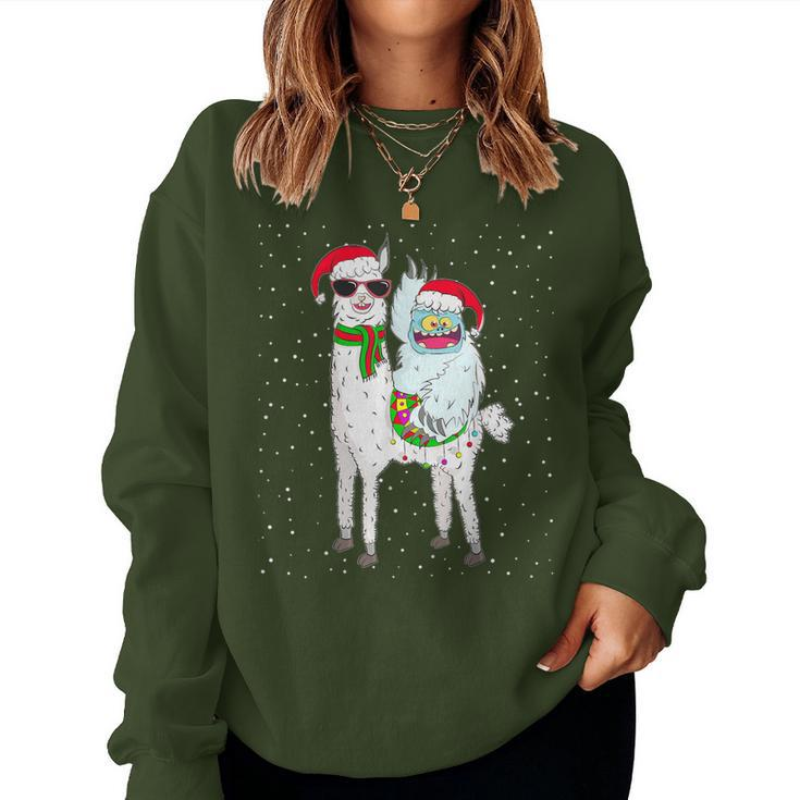 Yeti To Party Santa Hat Llama Christmas Pajama Xmas Women Sweatshirt
