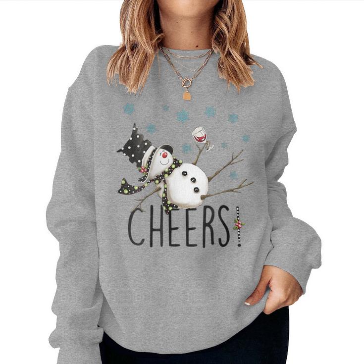 Cheers Snowman And Wine Christmas Women Sweatshirt Mazezy