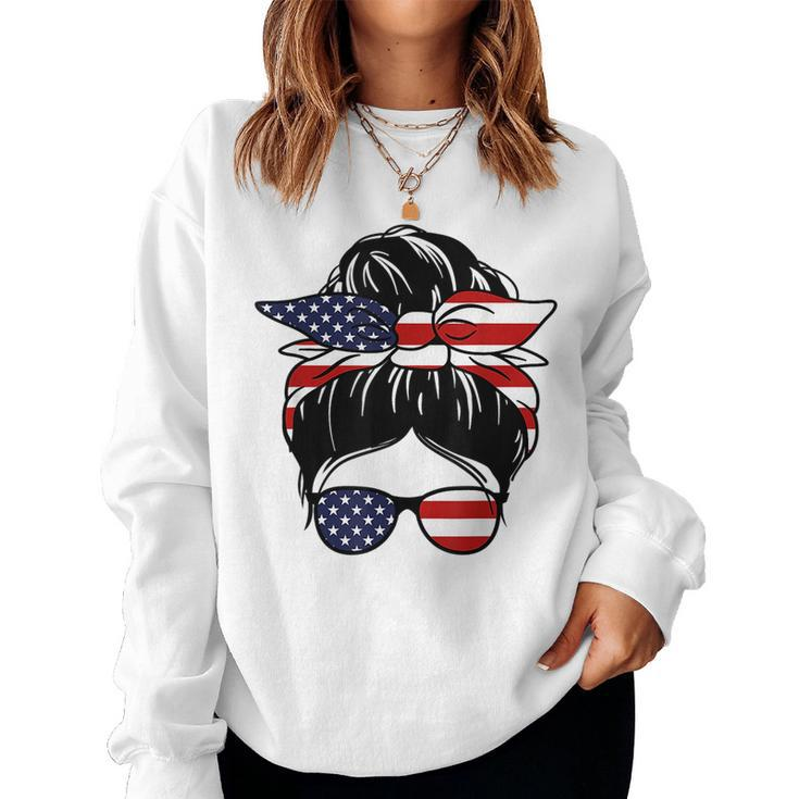 4Th Of July Messy Bun July Girl American Flag Girl Women Women Sweatshirt