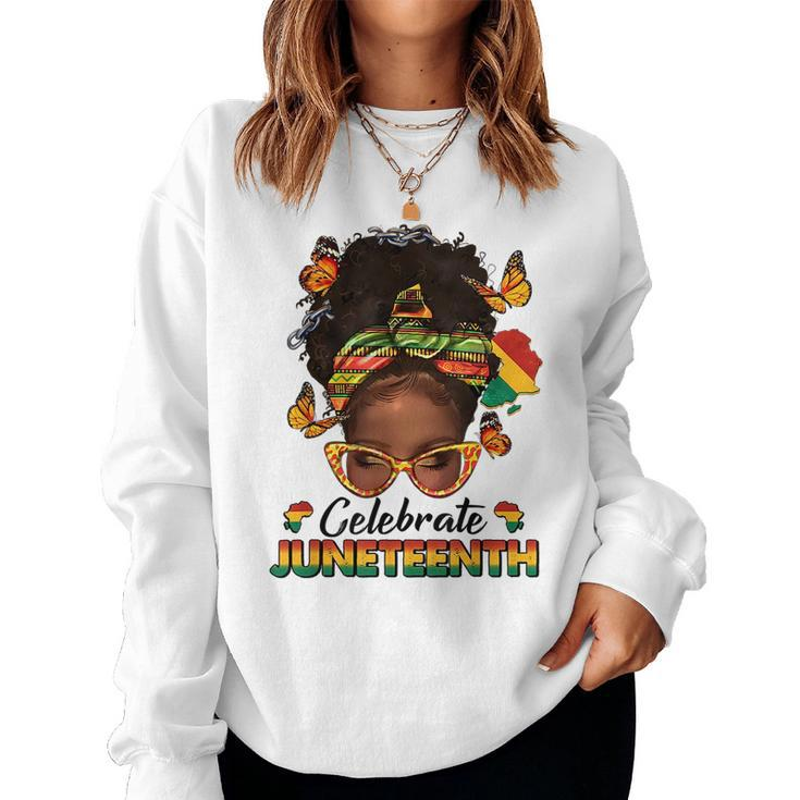 Black Women Messy Bun Junenth Celebrate Independence Day Sweatshirt