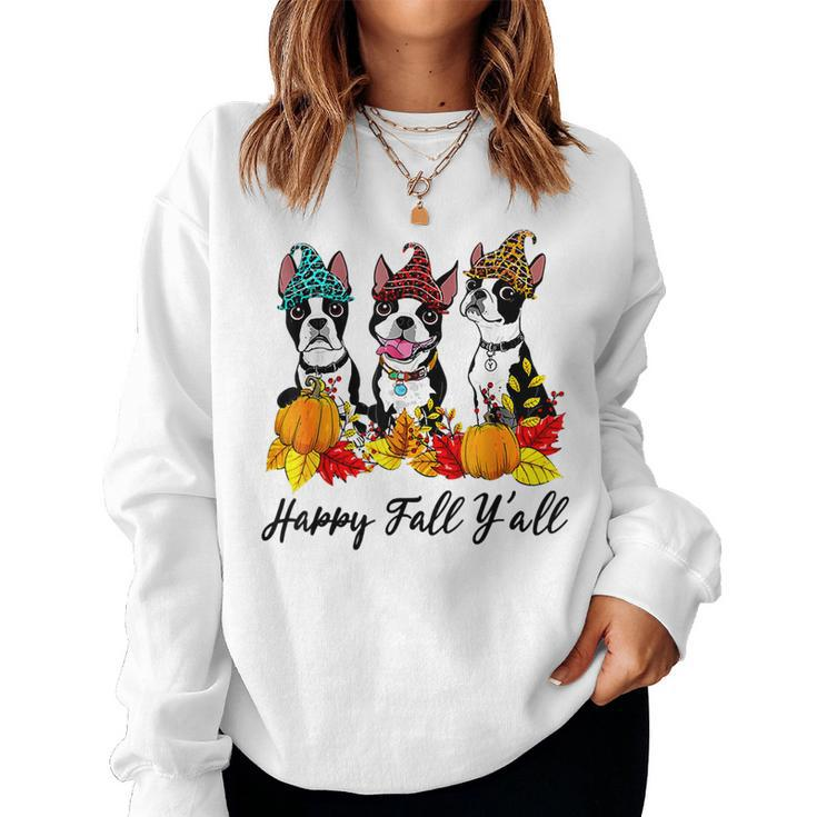 Boston Terrier Paw Lover Fall Y'all Halloween Halloween Women Sweatshirt