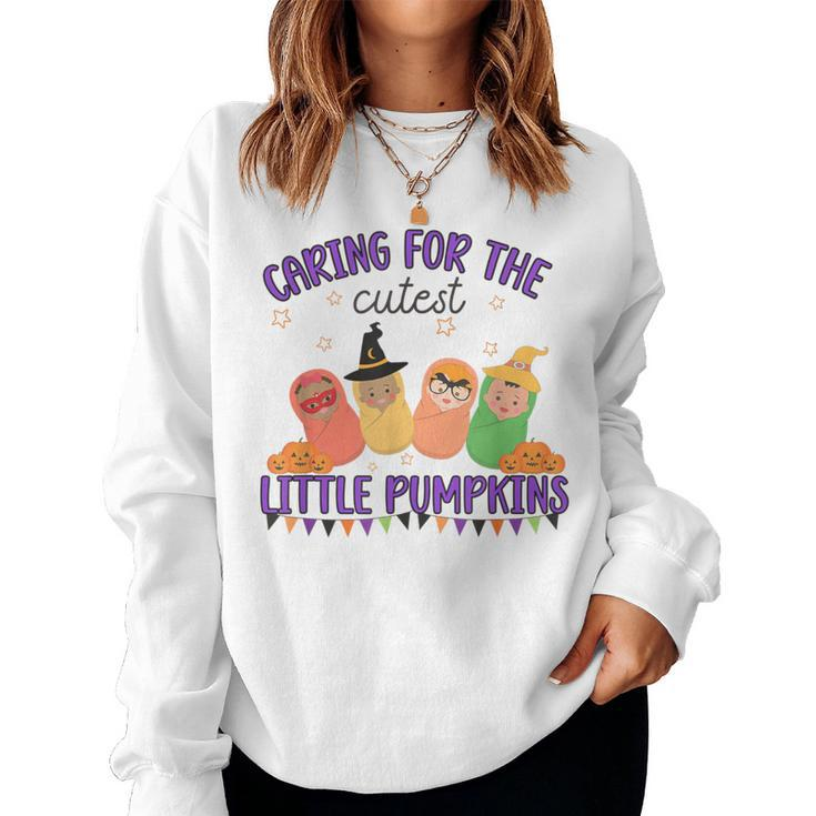 Caring For The Cutest Little Pumpkins Mother Baby Halloween Women Sweatshirt