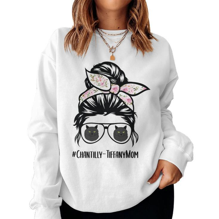 Chantilly-Tiffany Cat Mom Messy Bun Hair Glasses Women Sweatshirt