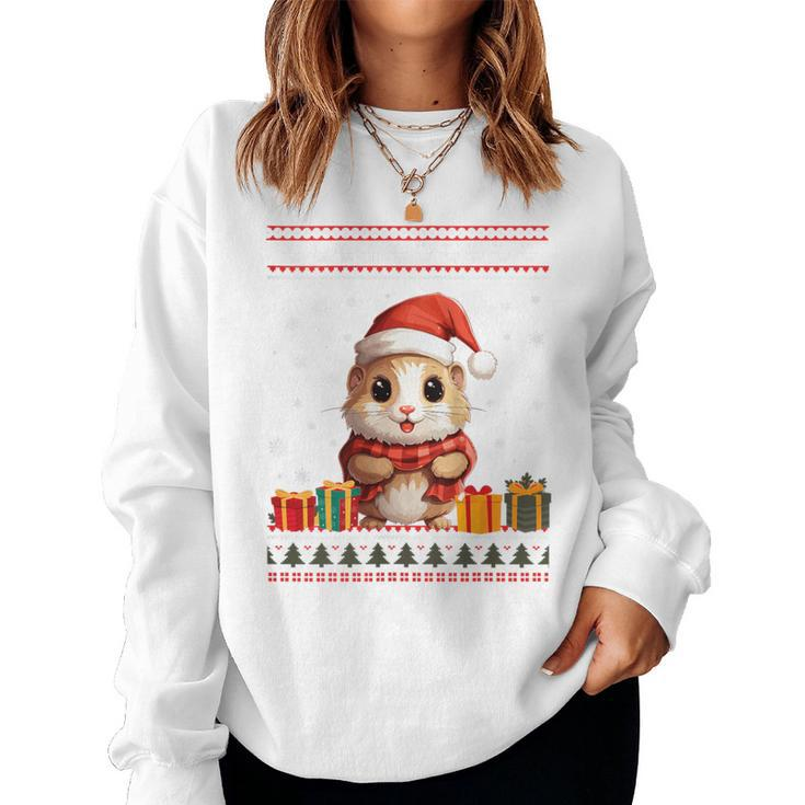 Christmas Hamster Santa Hat Ugly Christmas Sweater Women Sweatshirt