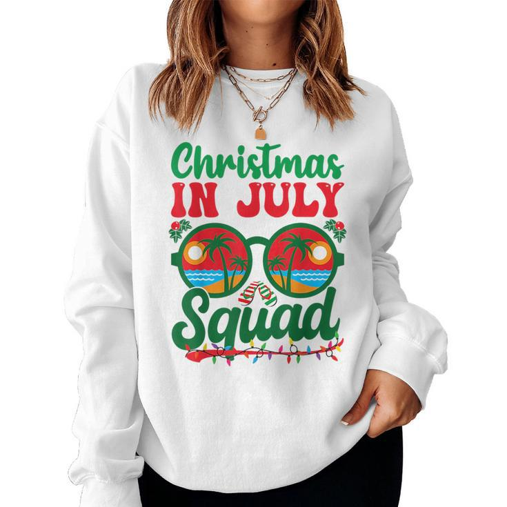 Christmas In July Squad Retro Sunglass Palm Tree Summer Xmas  Women Crewneck Graphic Sweatshirt